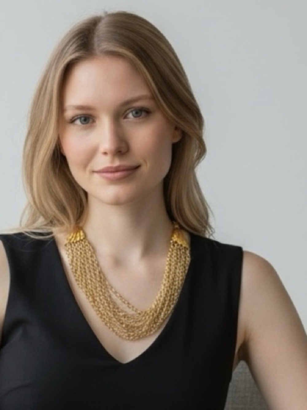 Vintage Layered Gold tone Multi-Strand Necklace — Statement Jewelry